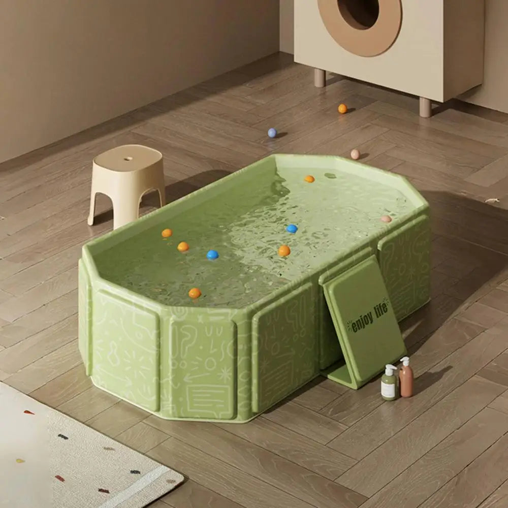 Kids Foldable Baby Bathtub Large Toddler Bath Basin with Drainage System Adjustable Support Angle Baby Tub Portable Shower Toy