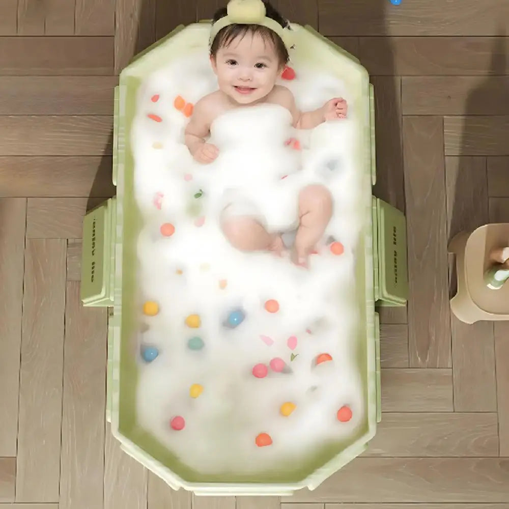 Kids Foldable Baby Bathtub Large Toddler Bath Basin with Drainage System Adjustable Support Angle Baby Tub Portable Shower Toy