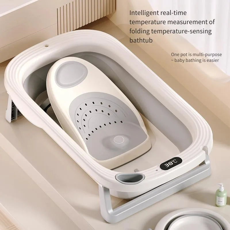 Temperature Sensitive Baby Shower Basin Foldable Portable Baby Bath Tub Reclining Siting Modes Home Use for Lnfants Bath Tub