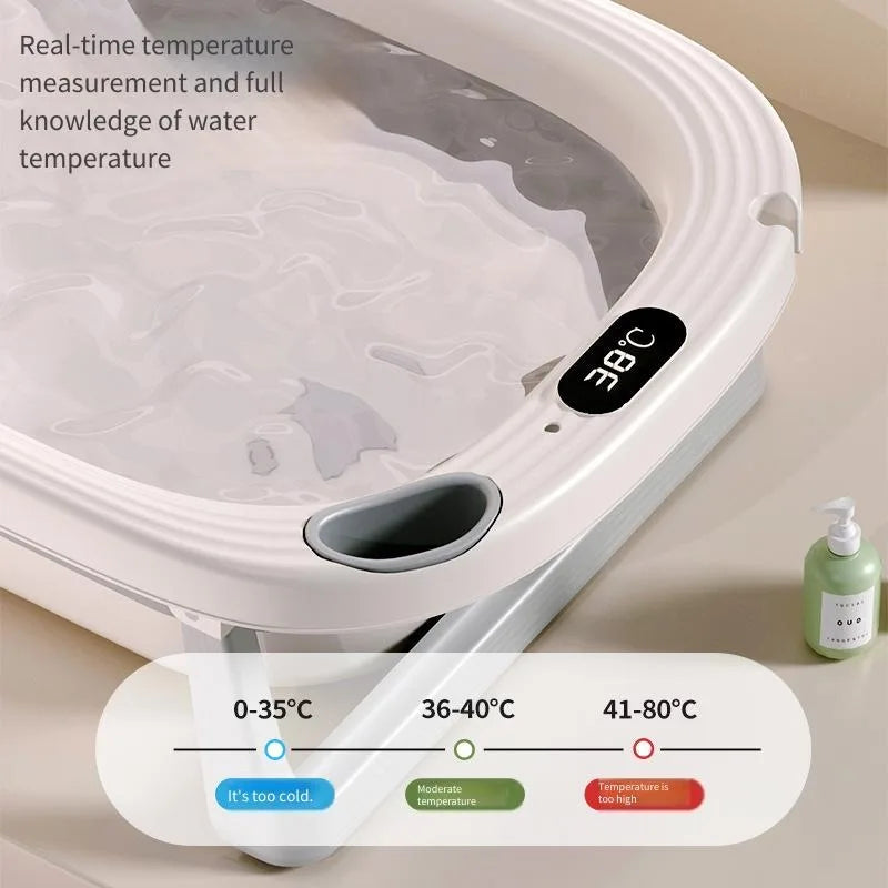 Temperature Sensitive Baby Shower Basin Foldable Portable Baby Bath Tub Reclining Siting Modes Home Use for Lnfants Bath Tub